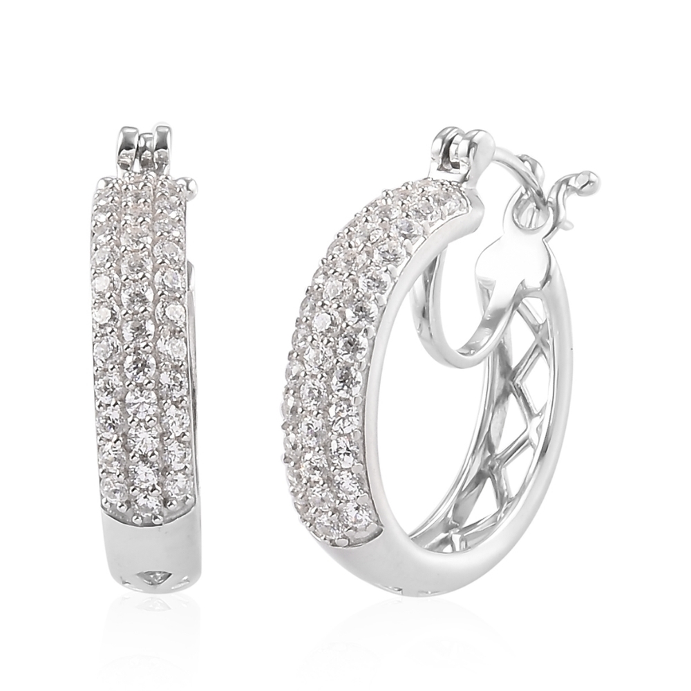 NWT SWAROVSKI ®️ CUBIC ZIRCONIA INSIDE OUT PLATINUM OVER STERLING SILVER HOOPS